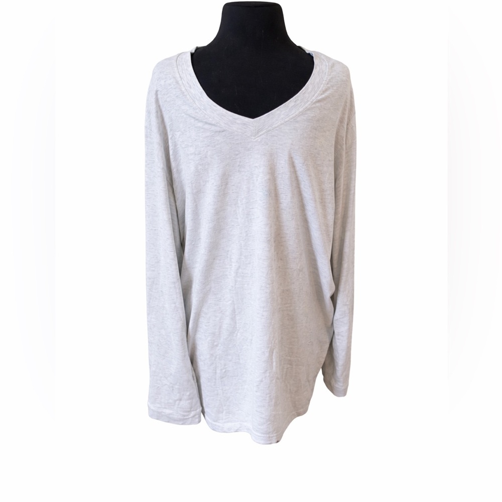 David Archy Gray Long Sleeve V-Neck Tee | Cotton Stretch | Size L